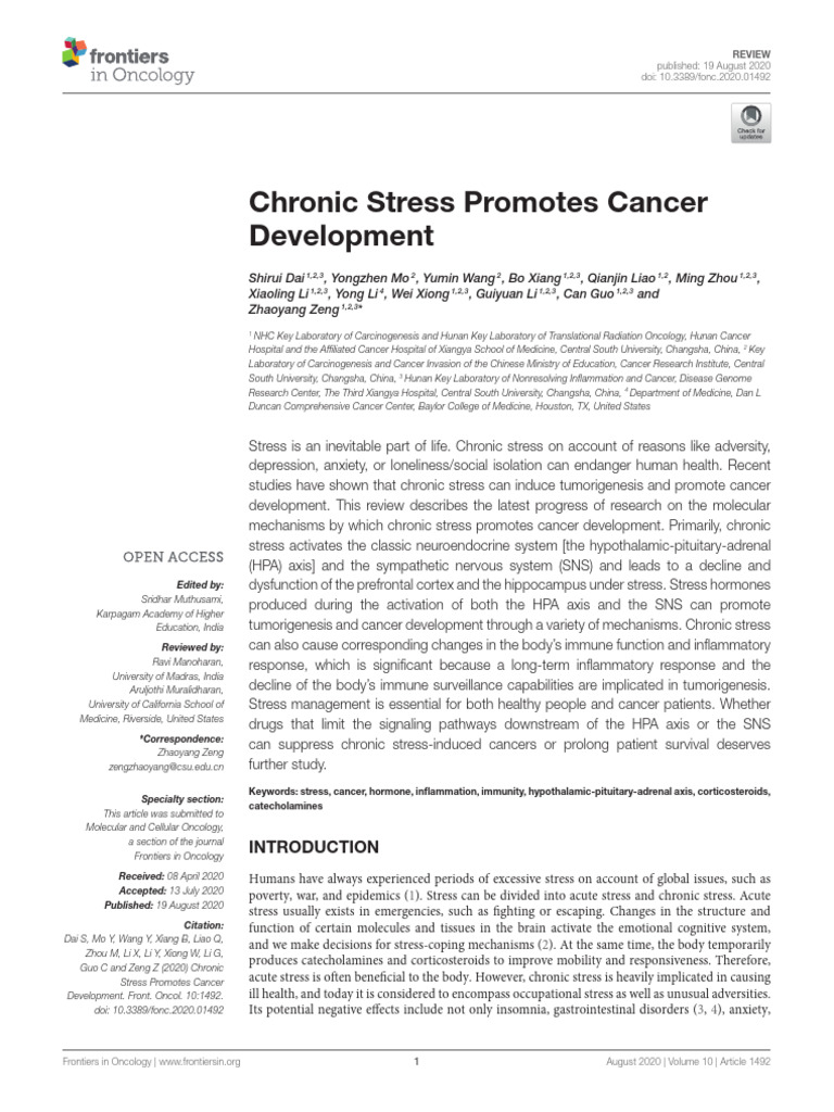 Chronic Stress Promotes Cancer Development | PDF