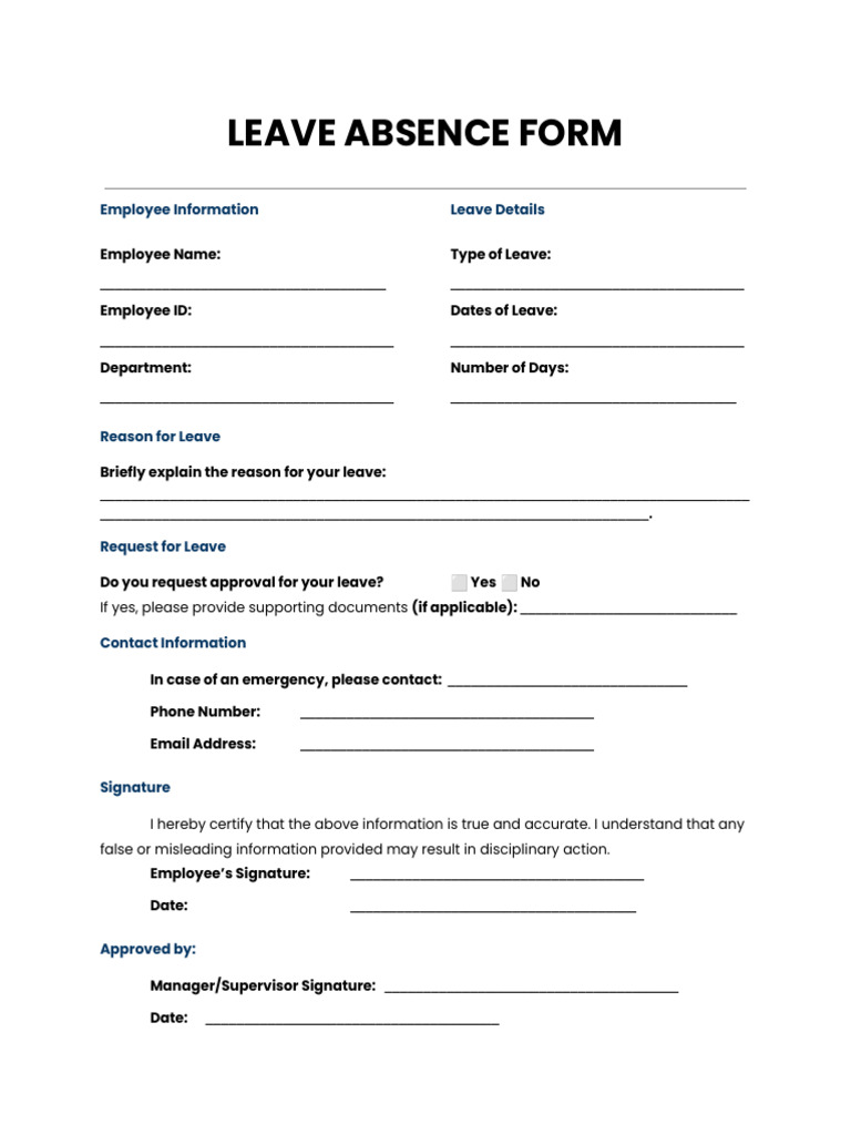 Employee Leave of Absence Form | PDF | Finance & Money Management
