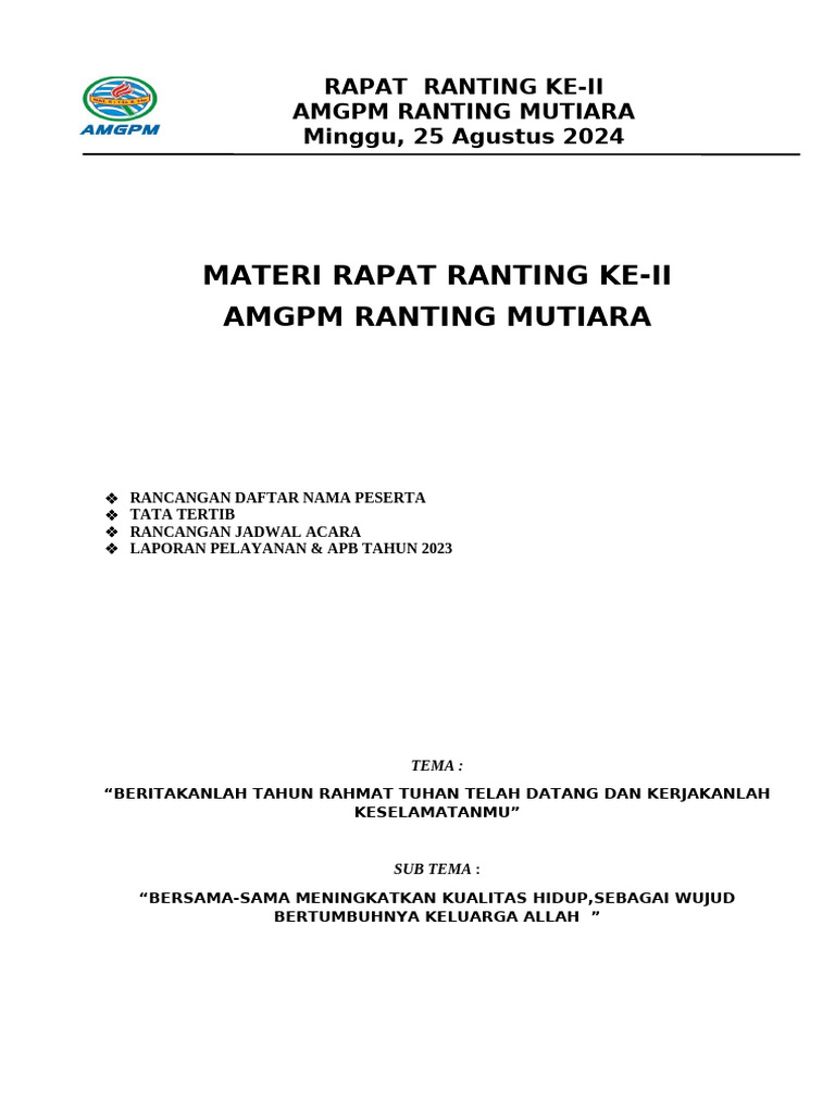 Rapat Kerja Ranting AMGPM Mutiara 2024 | PDF