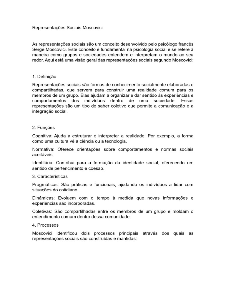 Representações Sociais de Moscovici | PDF | Ciências e Matemática