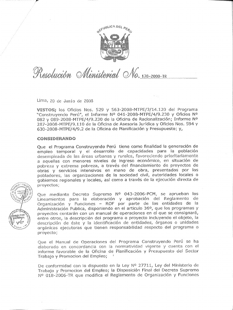 PLAN 13106 Resolución Que Aprueba El Organigrama Del Programa 2011 | PDF