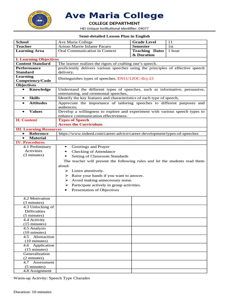 Grade 11 Lesson Plan | PDF