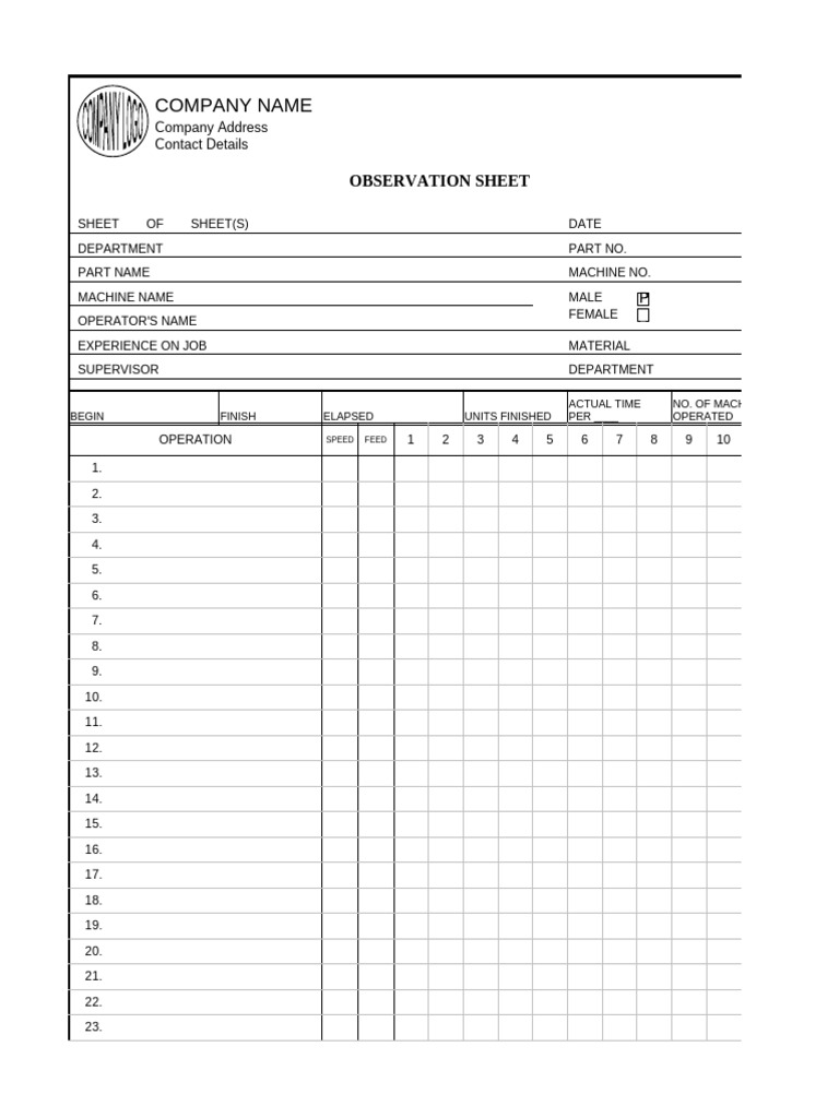Manufacturing Observation Sheet Template | PDF | Applied And ...