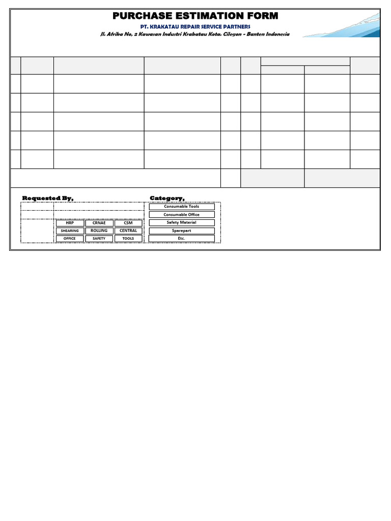 Purchase Estimation Form | PDF
