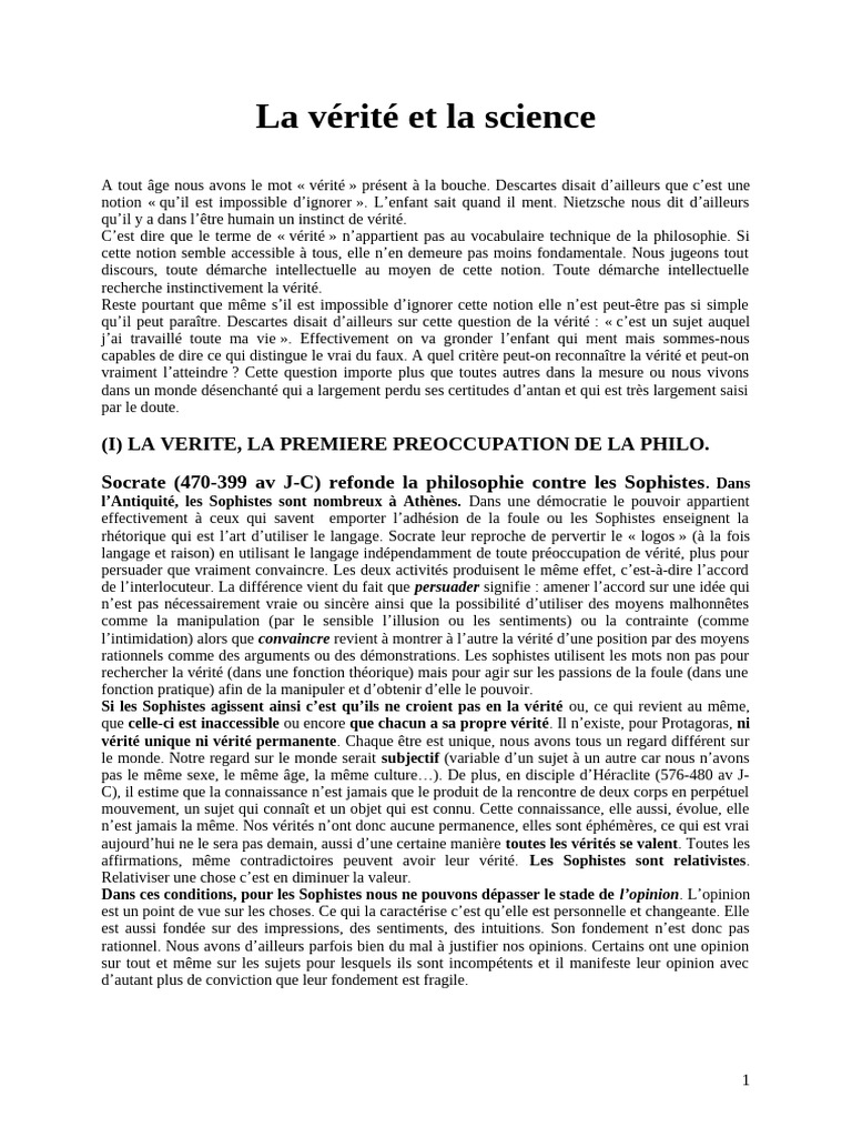 Cours Sur La Vérité Et La Science | PDF