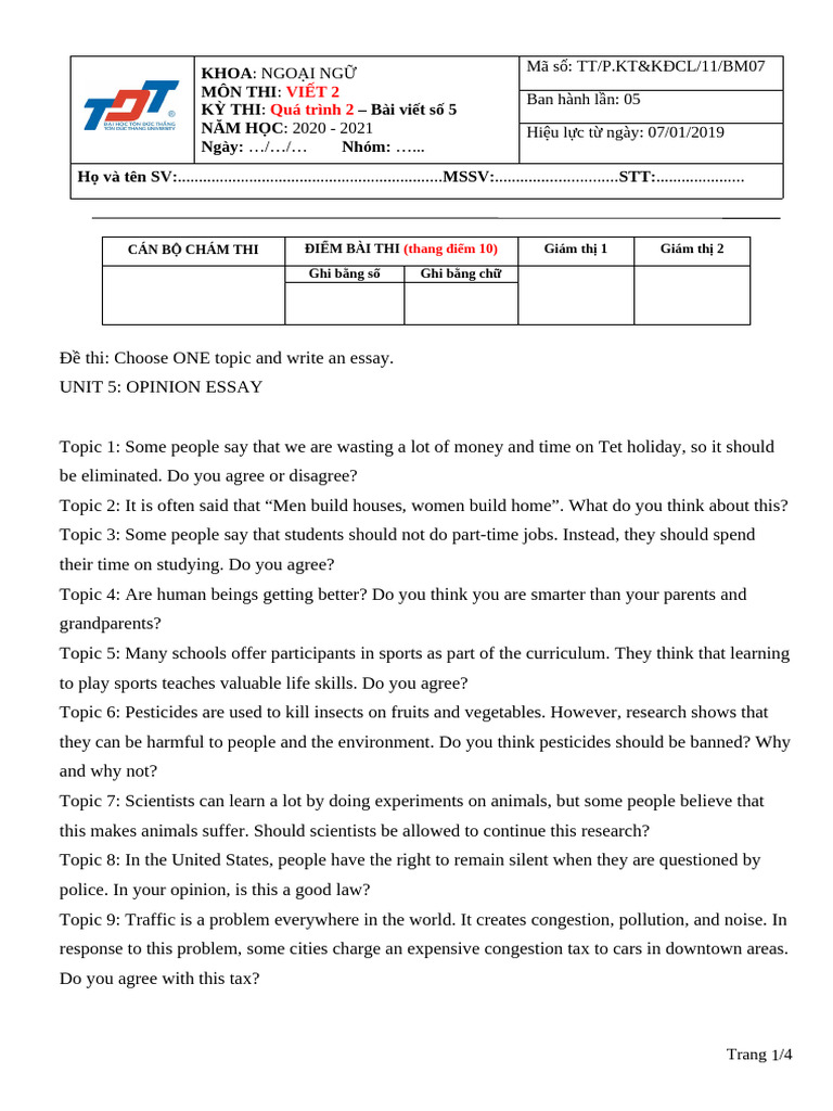 Year 5 Opinion Essay Topics | PDF | Career & Growth | Social Science