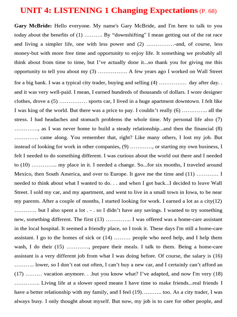 Unit 4 - Listening 1 + 2 | PDF