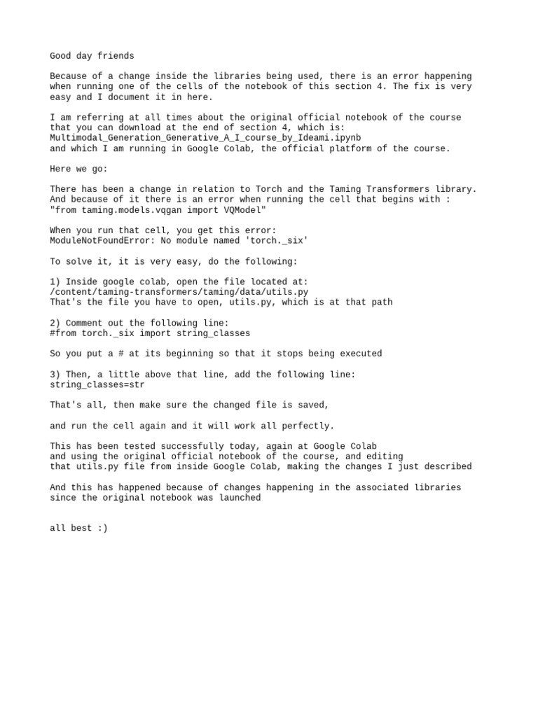 Solution to taming transformers issue section 4 pdf