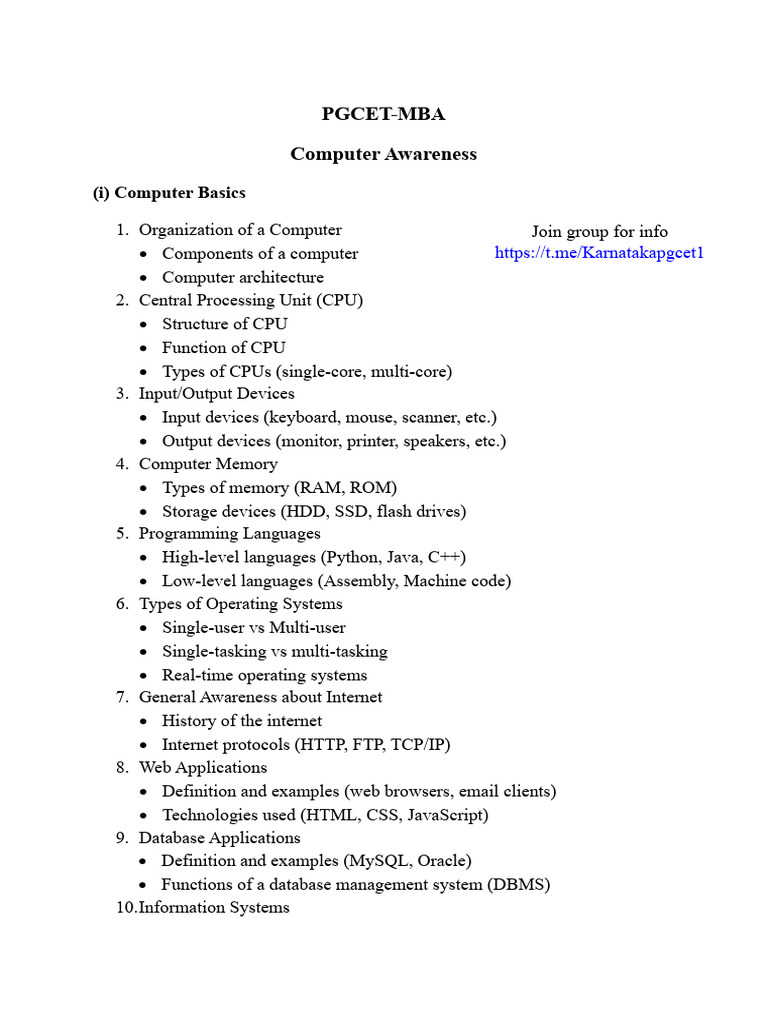 PGCET MBA Computer Awareness Guide | PDF | Operating System | World ...