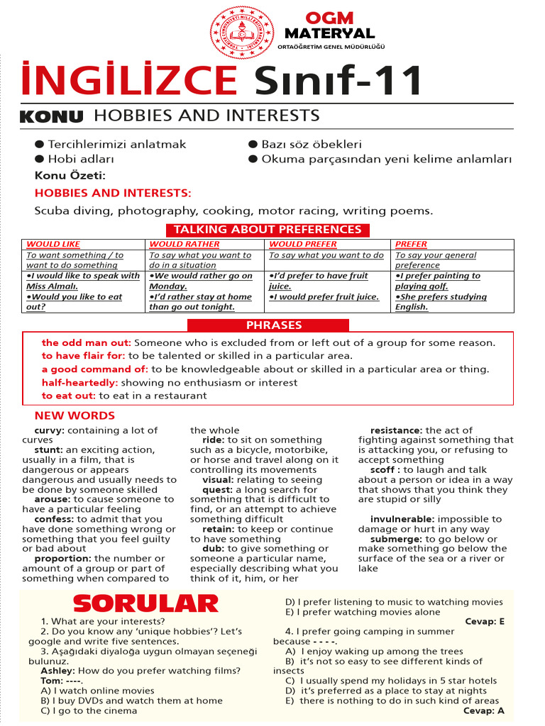 Hobbies & Preferences Guide | PDF
