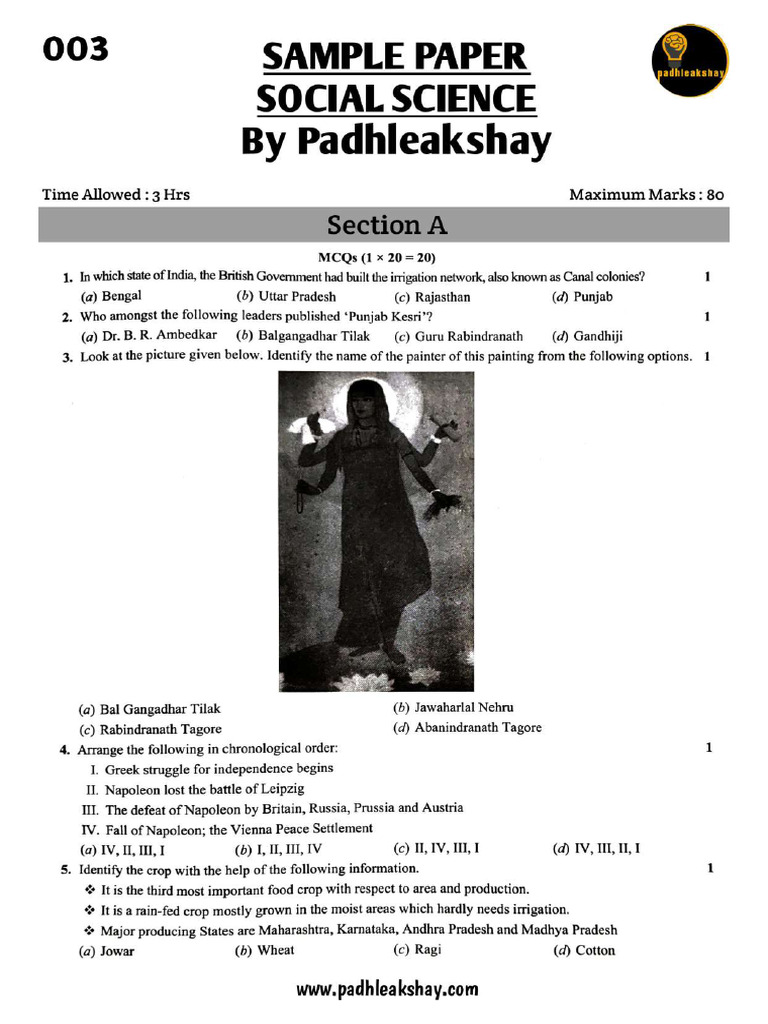 Social Science Sample Paper 003. Compressed | PDF