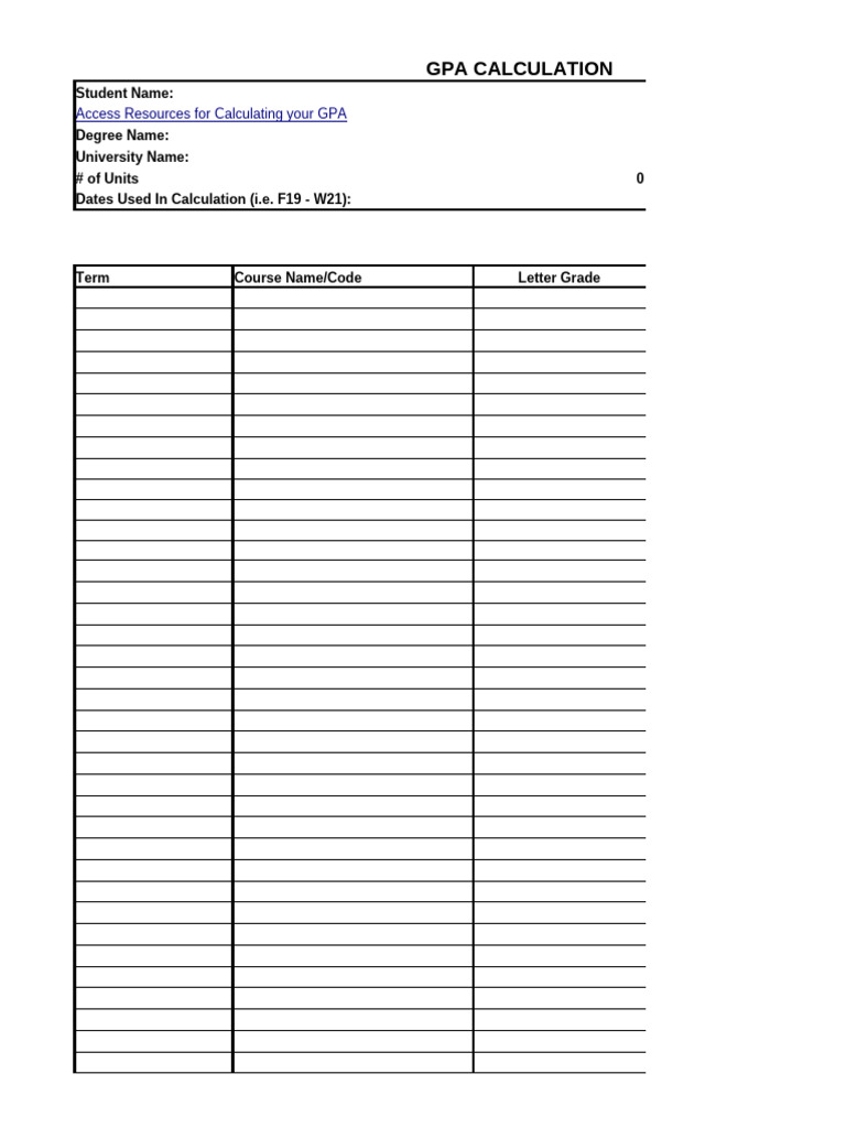 2024-Template-GPA Calculation Worksheet | PDF