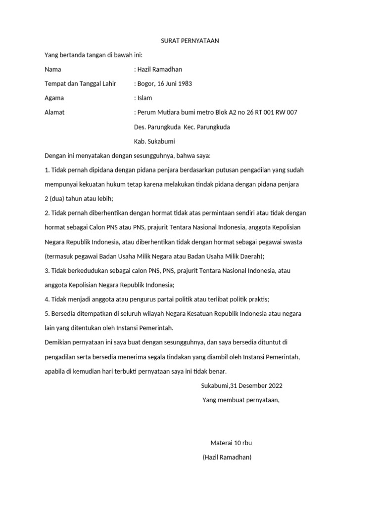 Surat pernyataan pppk casn pdf