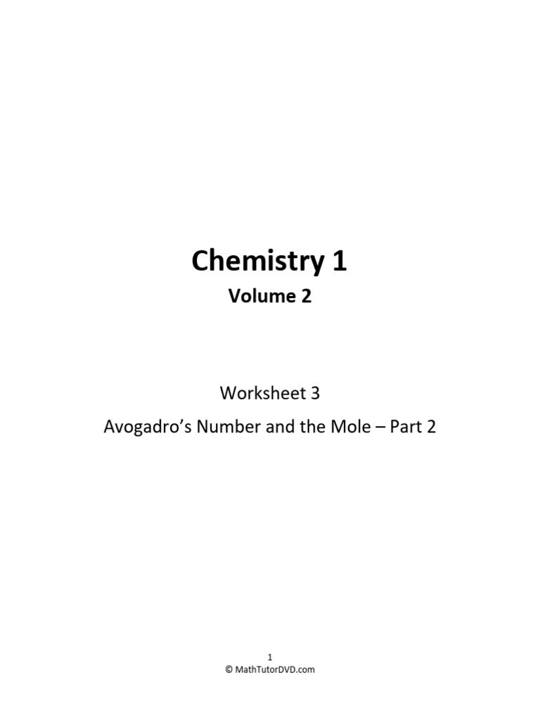Chemistry+1+Tutor+ +Vol+2+ +Worksheet+3+ +Avogadros+Number+and+the ...