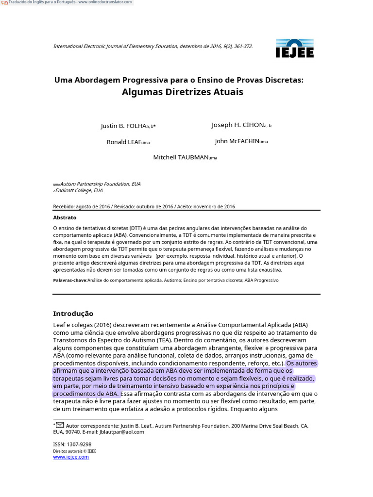 AULA 5 - A Progressive Approach To Discrete Trial Teaching (Leitura ...