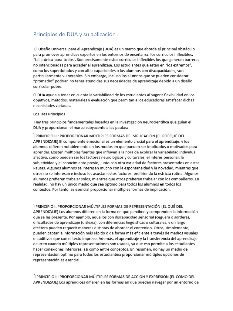 Principios de DUA y Su Aplicación | PDF | Aprendizaje | Enseñando