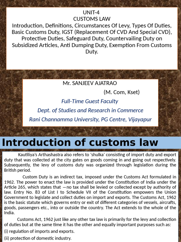 Customs Law Unit 4 | PDF