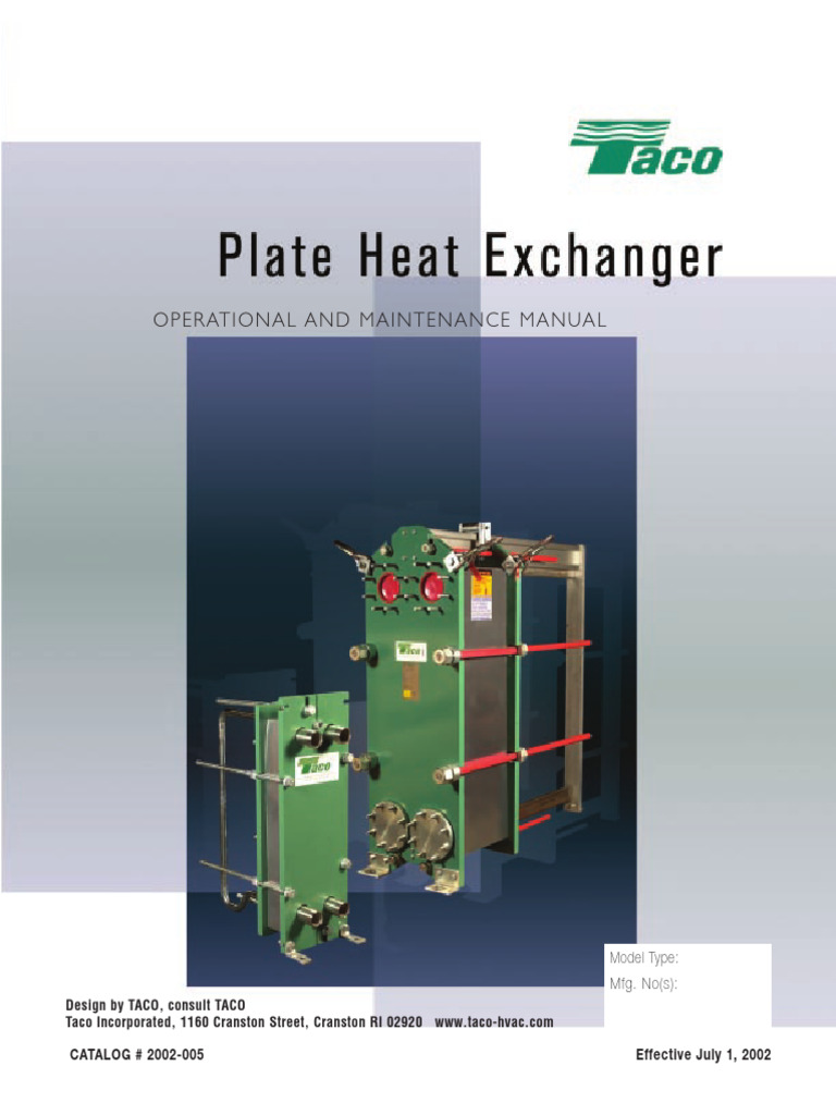 Taco Plate Heat Exchanger Manual | PDF | Heat Exchanger | Valve