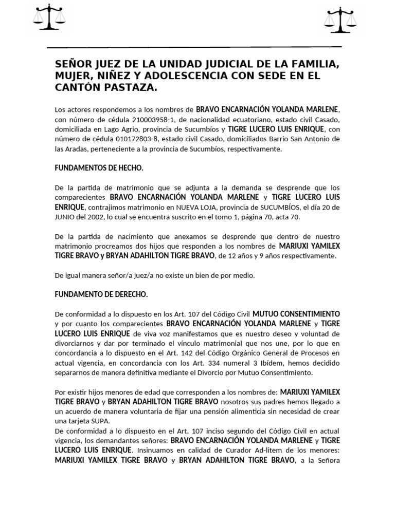 divorcio mutuo consentimiento | PDF
