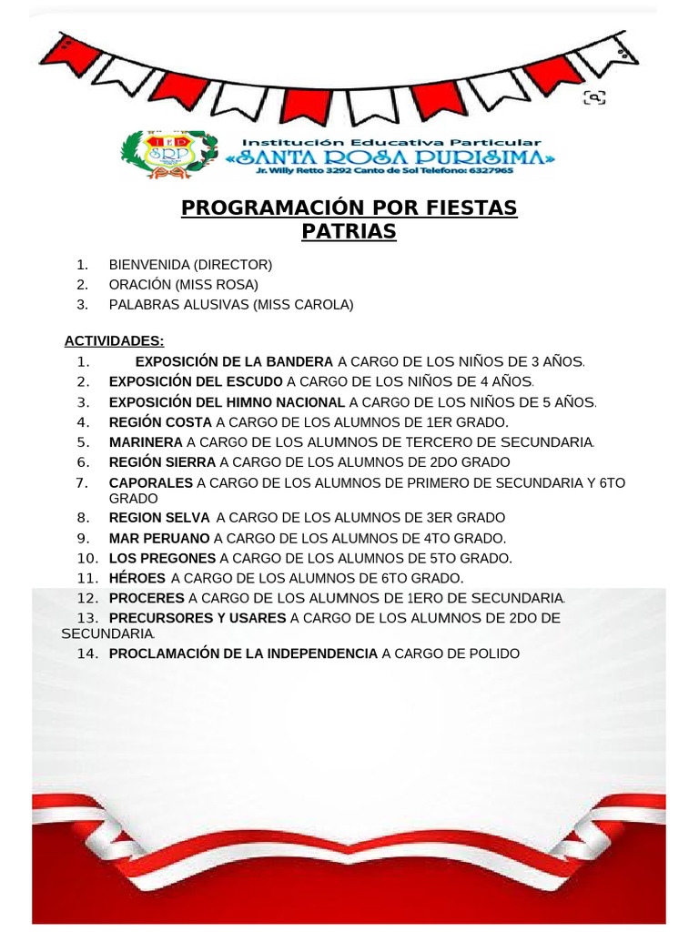 Programacion Fiestas Patrias | PDF