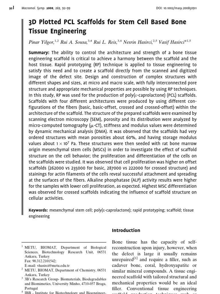 Pinar Yilgor Et Al - 3D Plotted PCL Scaffolds For Stem Cell Based Bone ...