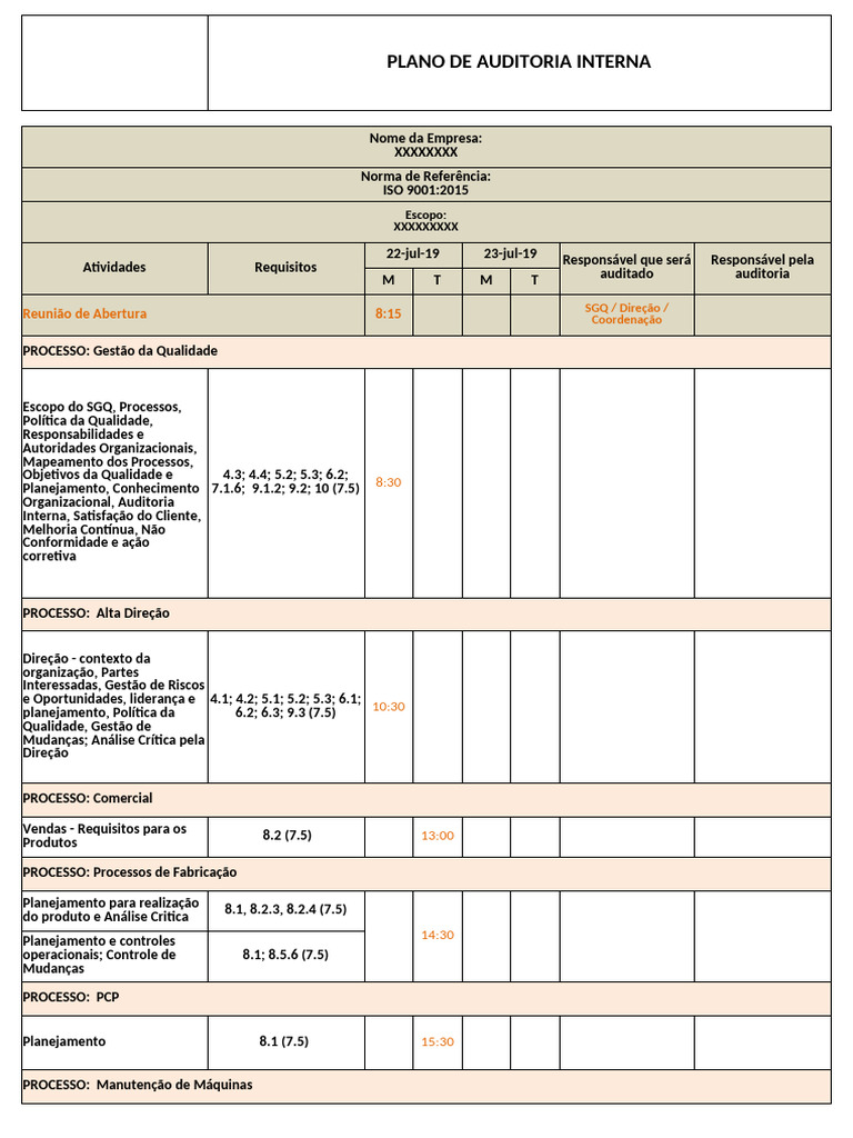 4 - Plano de Auditoria Interna Modelo 2 | PDF