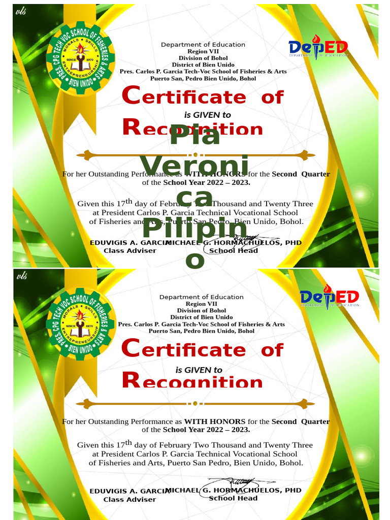 Certificate Honors Pdf