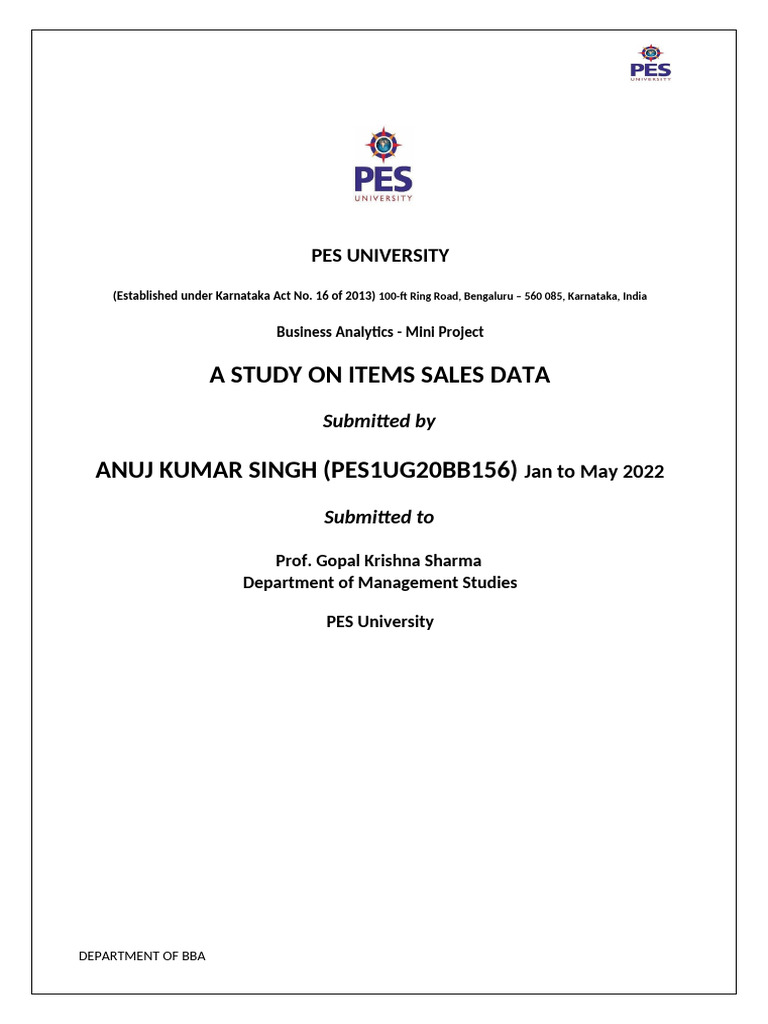 Business Analytics - Mini Project - 20220423112641 | PDF
