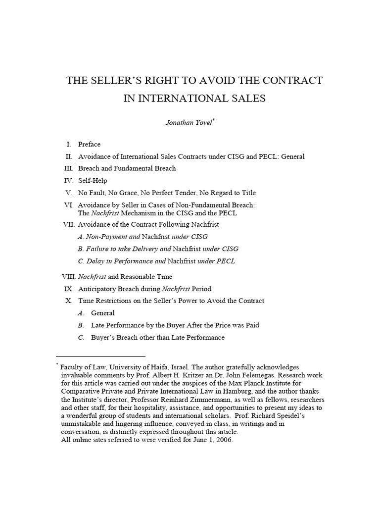 Seller's Contract Avoidance in International Sales | PDF | Breach Of ...