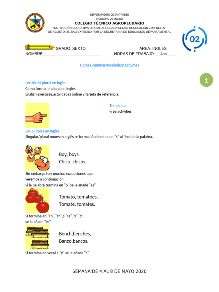 Guía Inglés Grado 6 | PDF