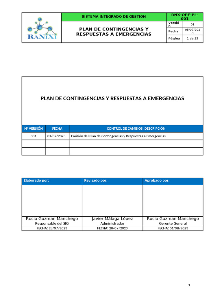 Plan de Contingencia y Respuesta A Emergencia | PDF