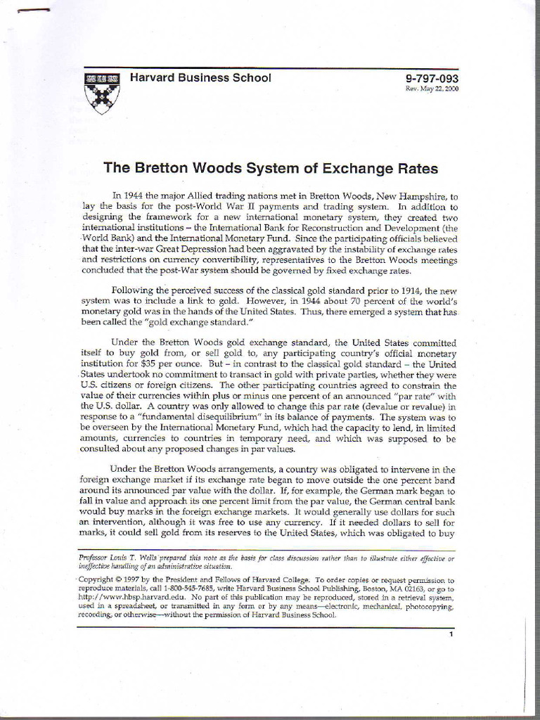 The Bretton Woods System of Exchange Rates (HBS) | PDF