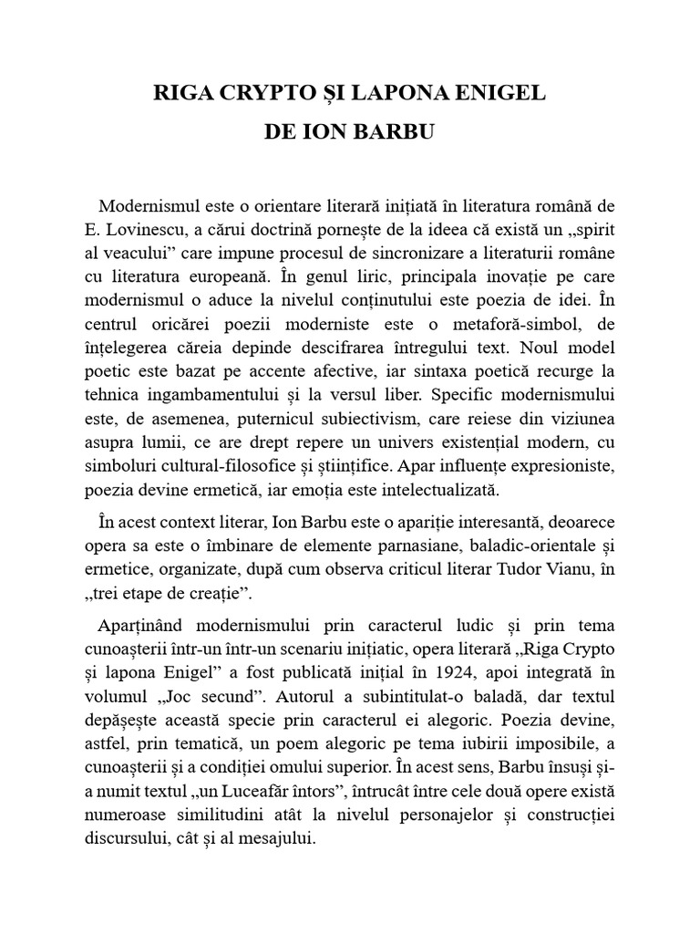 Riga Crypto Și Lapona Enigel | PDF