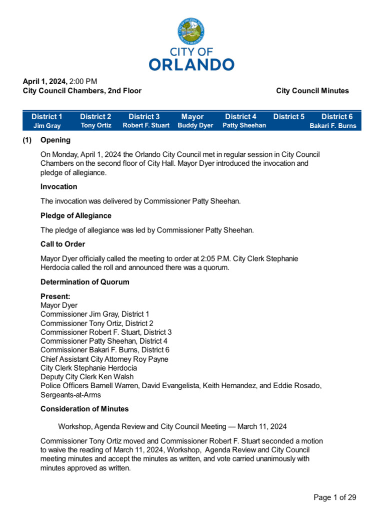 Orlando City Council Meeting Minutes - April 2024 | PDF | Community ...