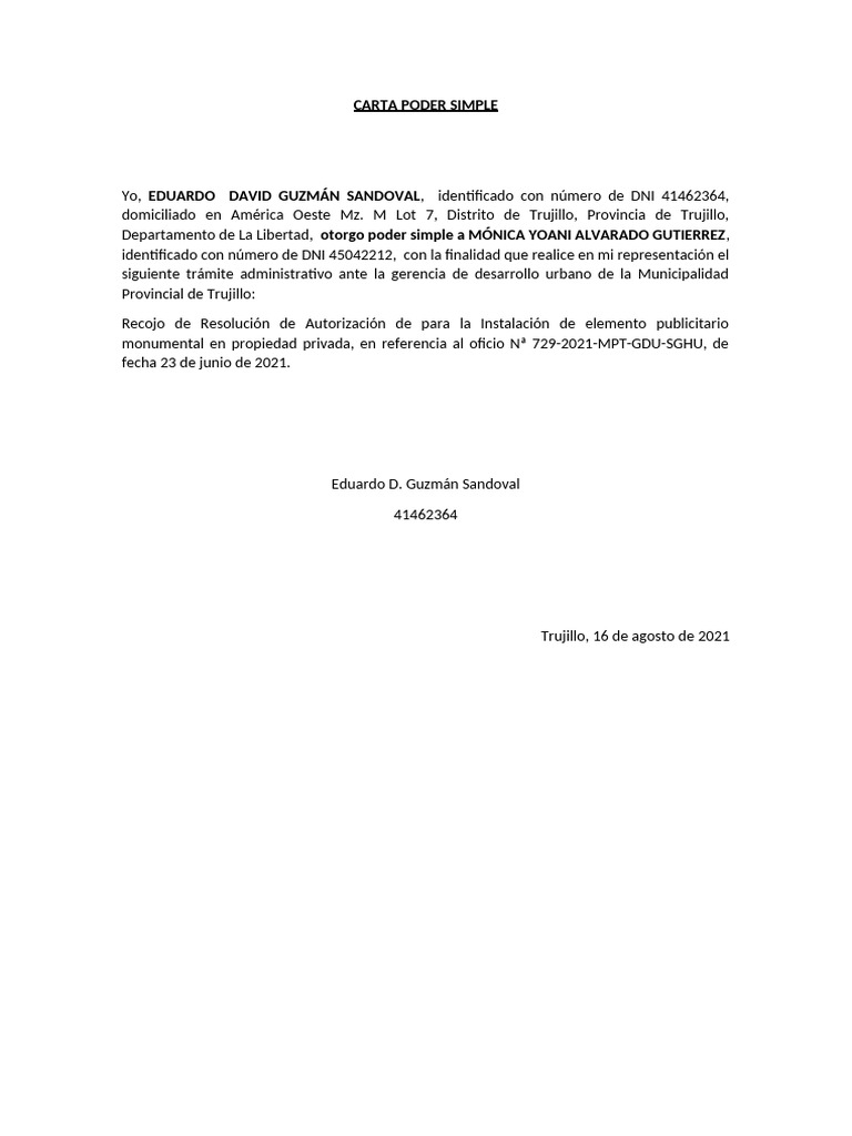 Carta Poder Simple | PDF