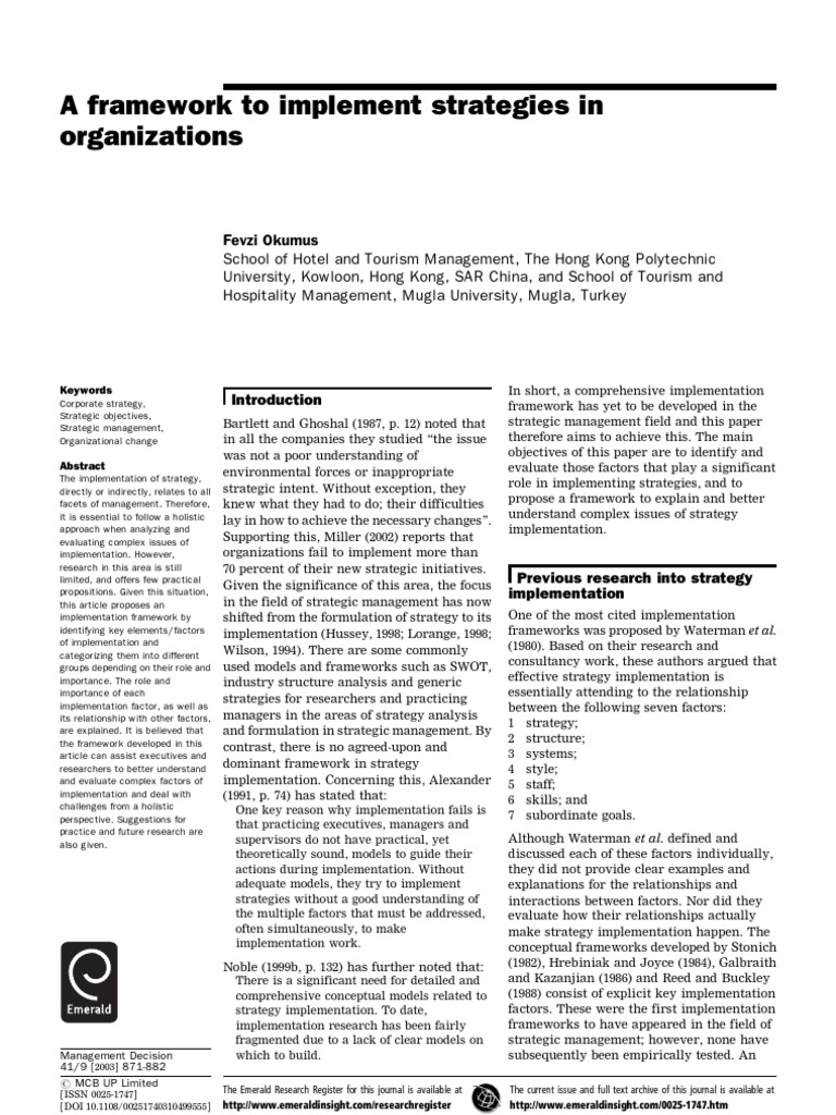 A Framework To Implement Strategies in Organizations | PDF | Strategic ...