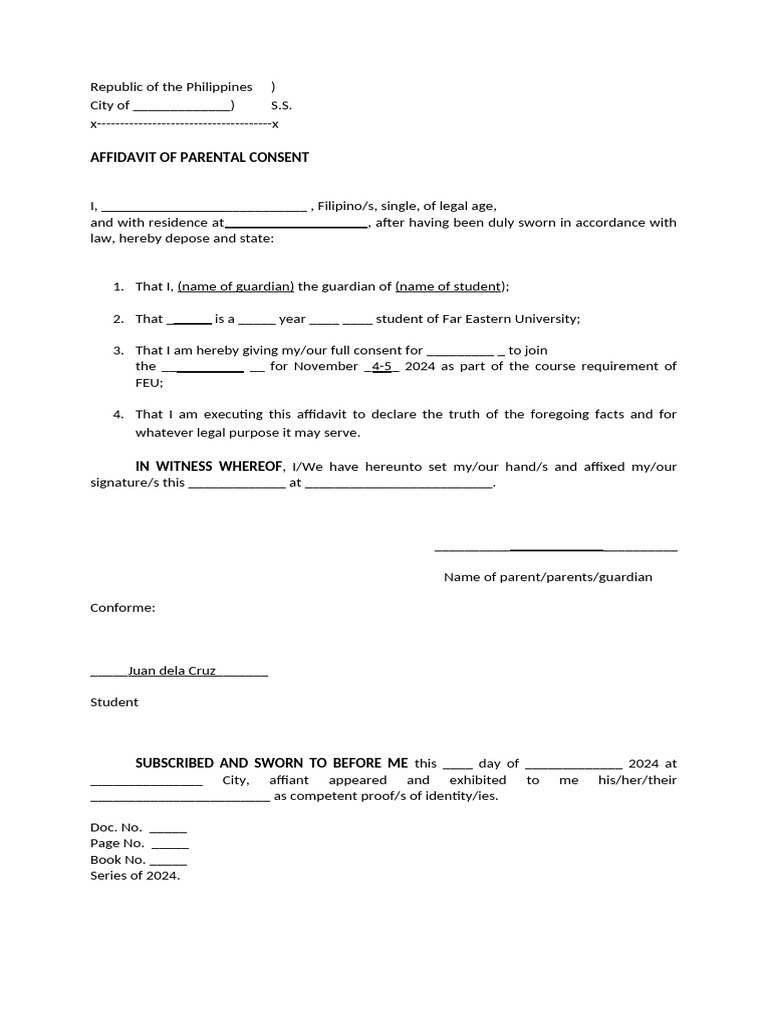 Parental Consent Affidavit Sample | PDF