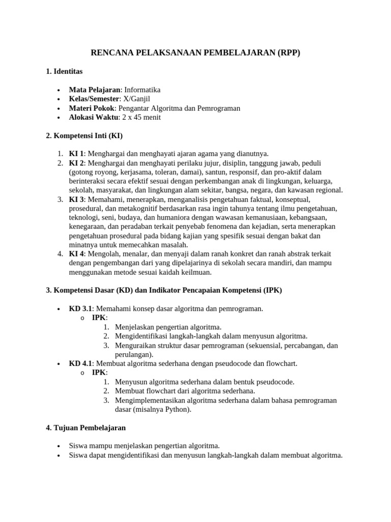 Rencana Pelaksanaan Pembelajaran - RPP - Informatika - X | PDF