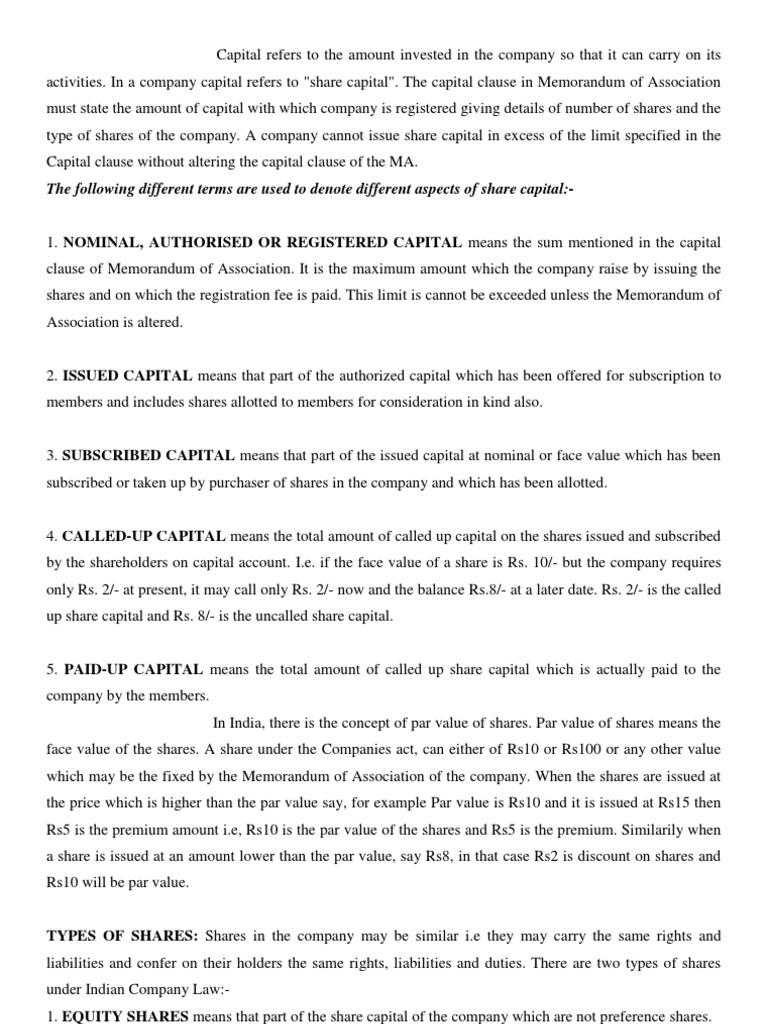 Types of Shares in Company Law | PDF | Preferred Stock | Securities ...