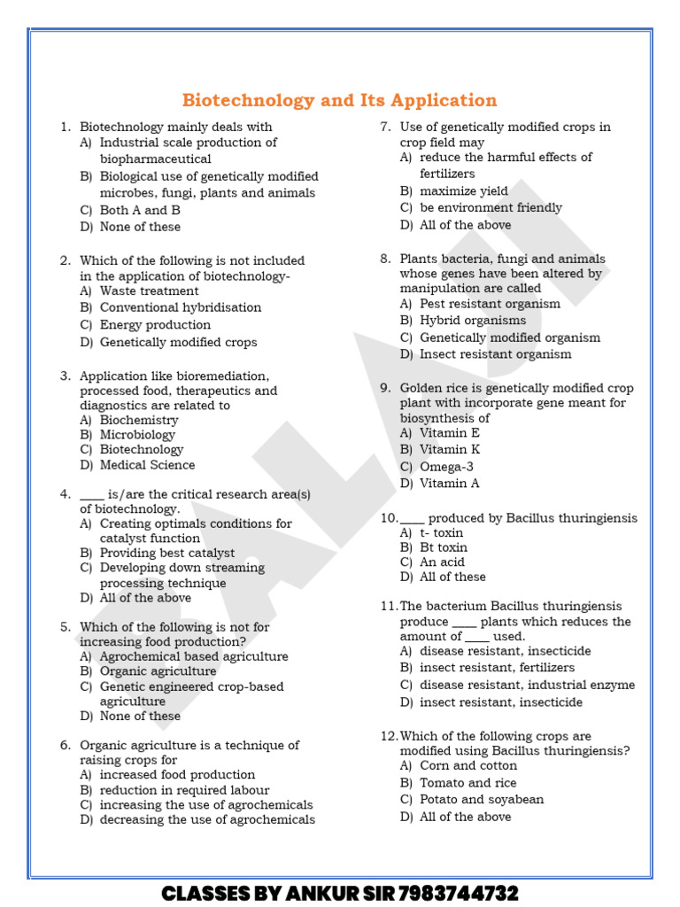 XII CH - 12 Biotechnology and Its Application | PDF