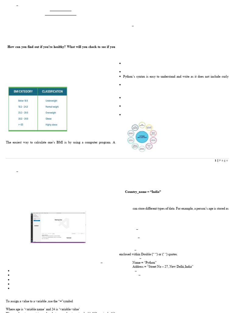 BMI CAlculator Notes | PDF