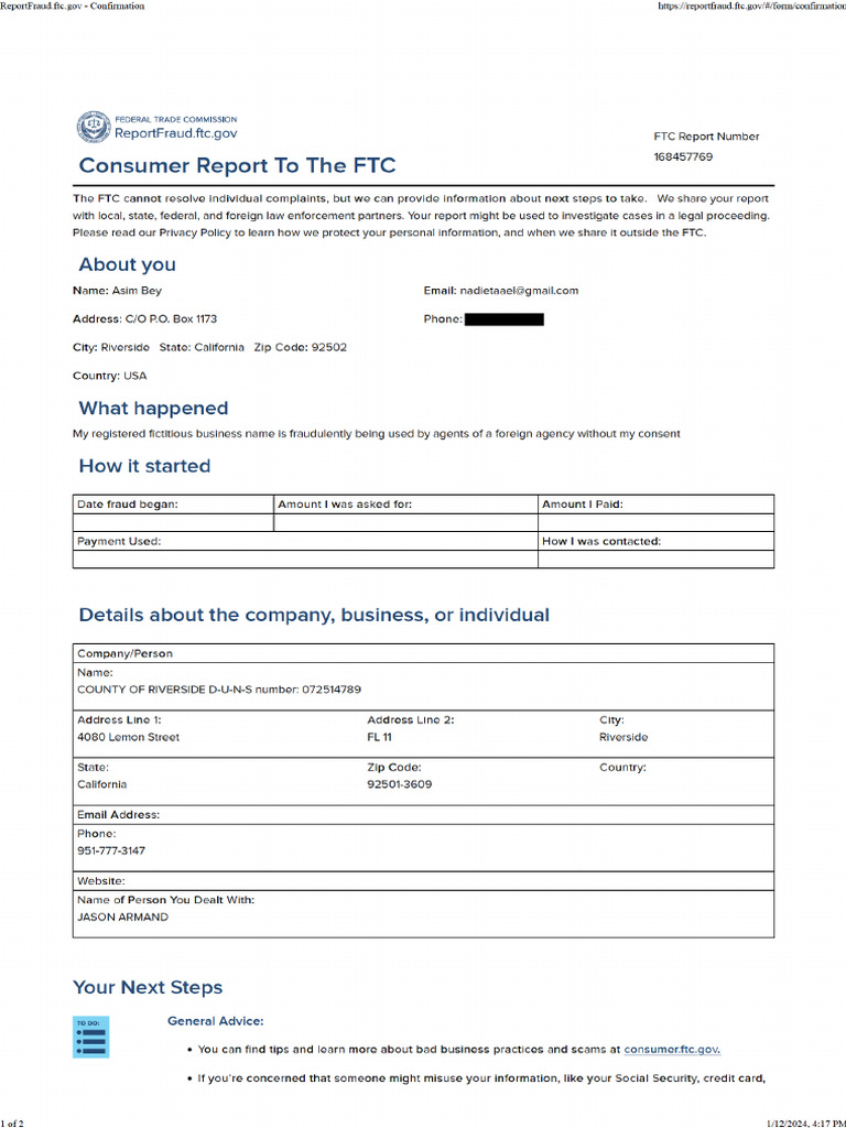 FTC Complaint Re:RIF2202131 | PDF
