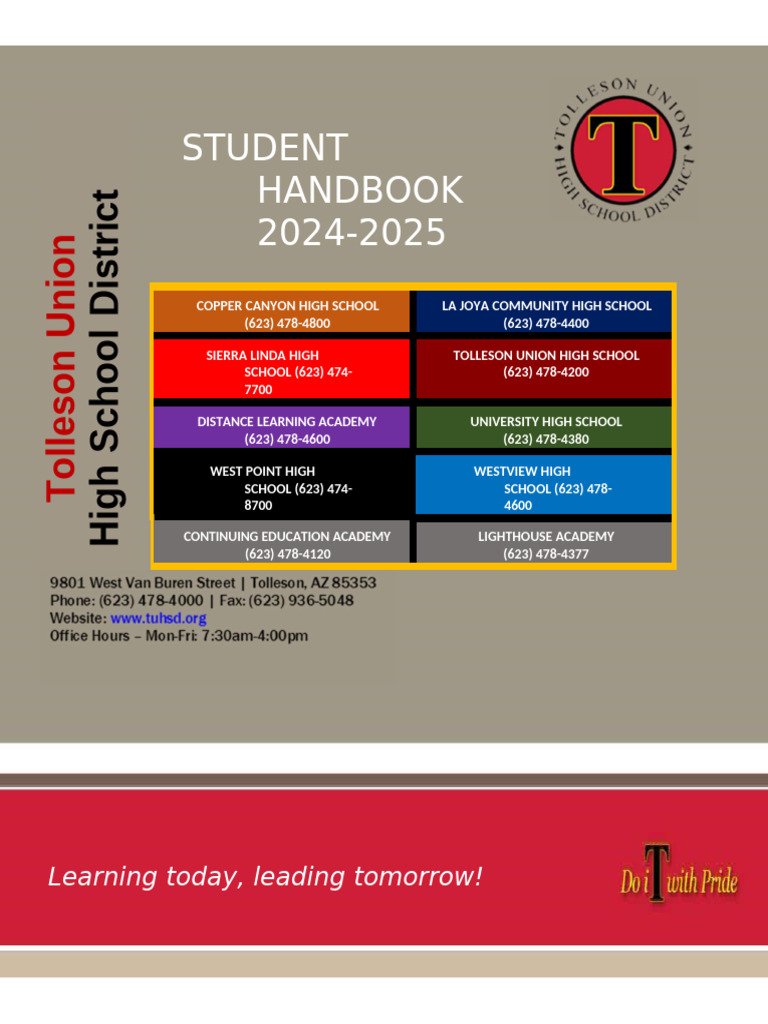 Student Handbook 2024-2025: Learning Today, Leading Tomorrow! | PDF