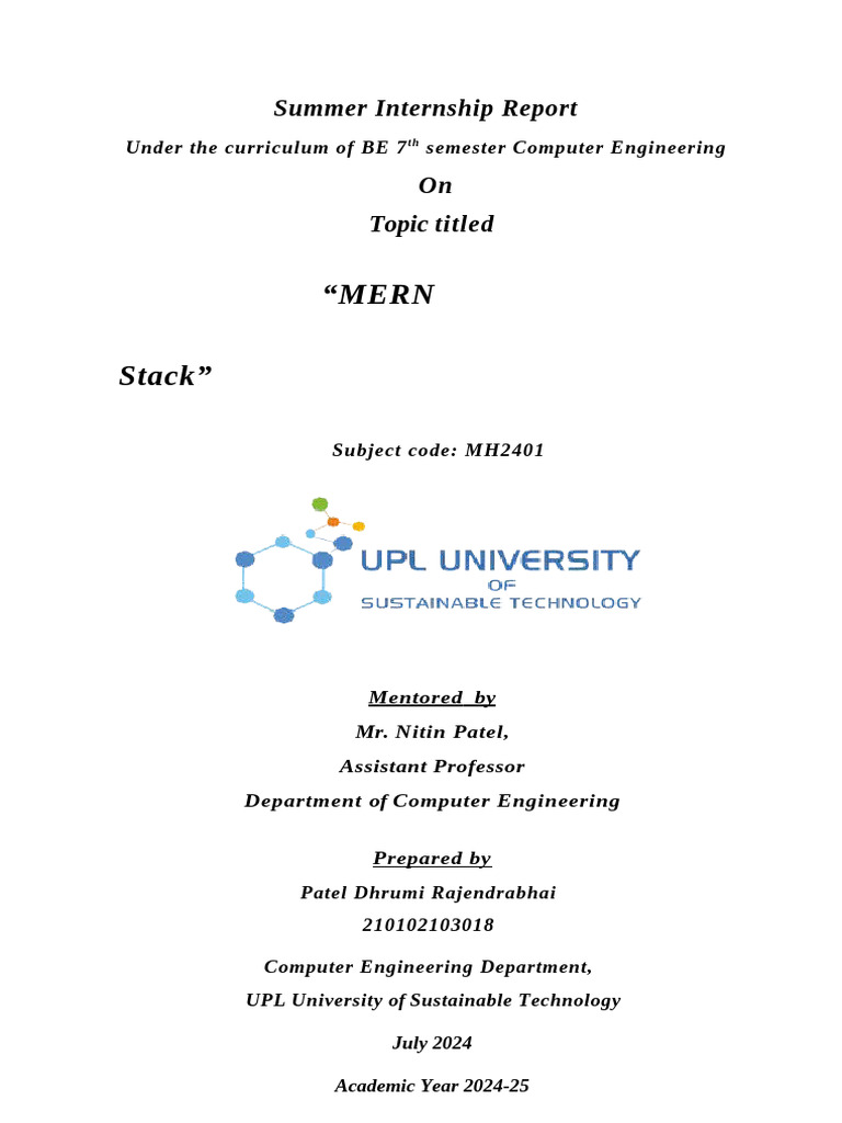 INTERNSHIP REPORT - BE at Industry | PDF | Java Script | Software ...