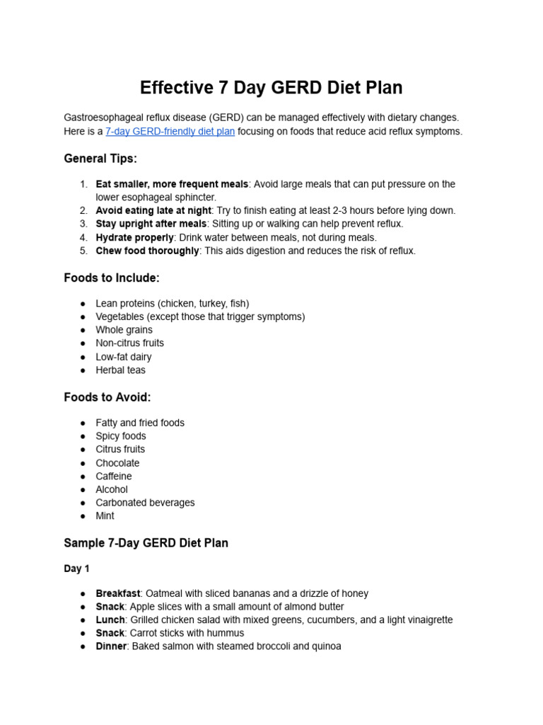 7 Day Gerd Diet Plan Uk