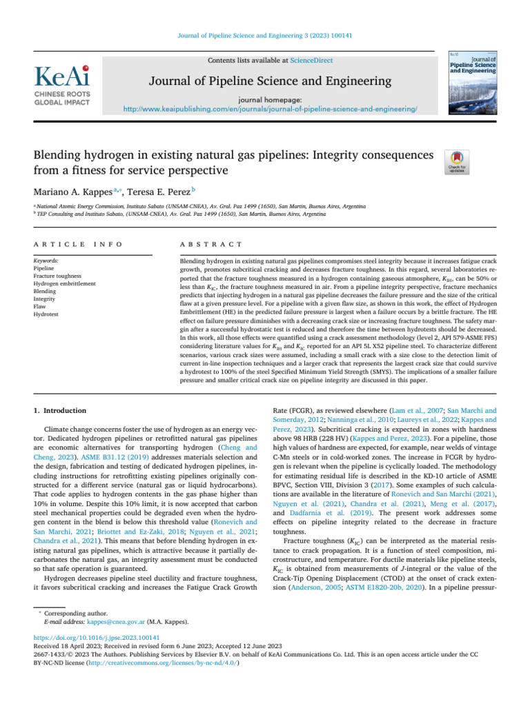 Blending Hydrogen in Existing Natural Gas Pipelines Integrity ...