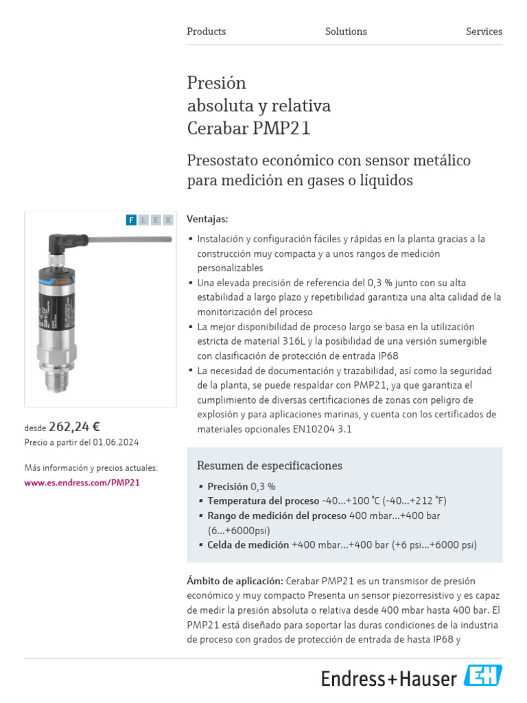 Endress-Hauser Cerabar PMP21 ES | PDF