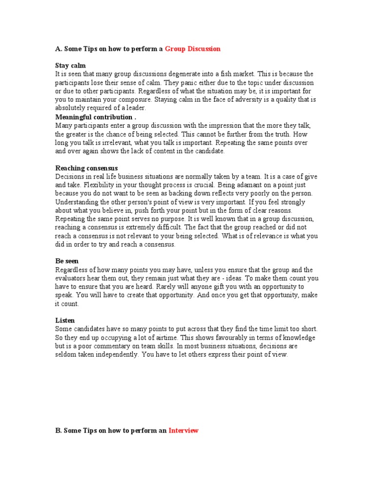 Group Discussion and Interview Tips | PDF | Consensus Decision Making ...