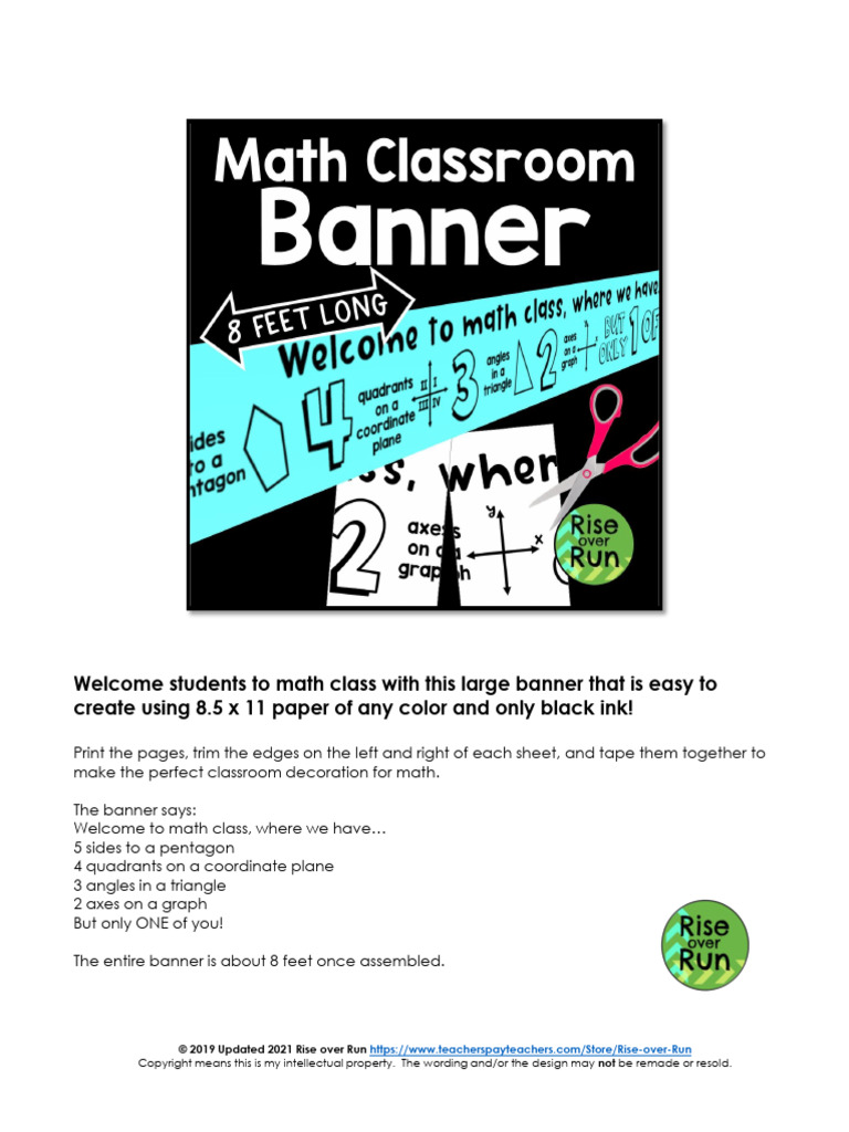 7 - Math Classroom Decoration Printable Banner | PDF
