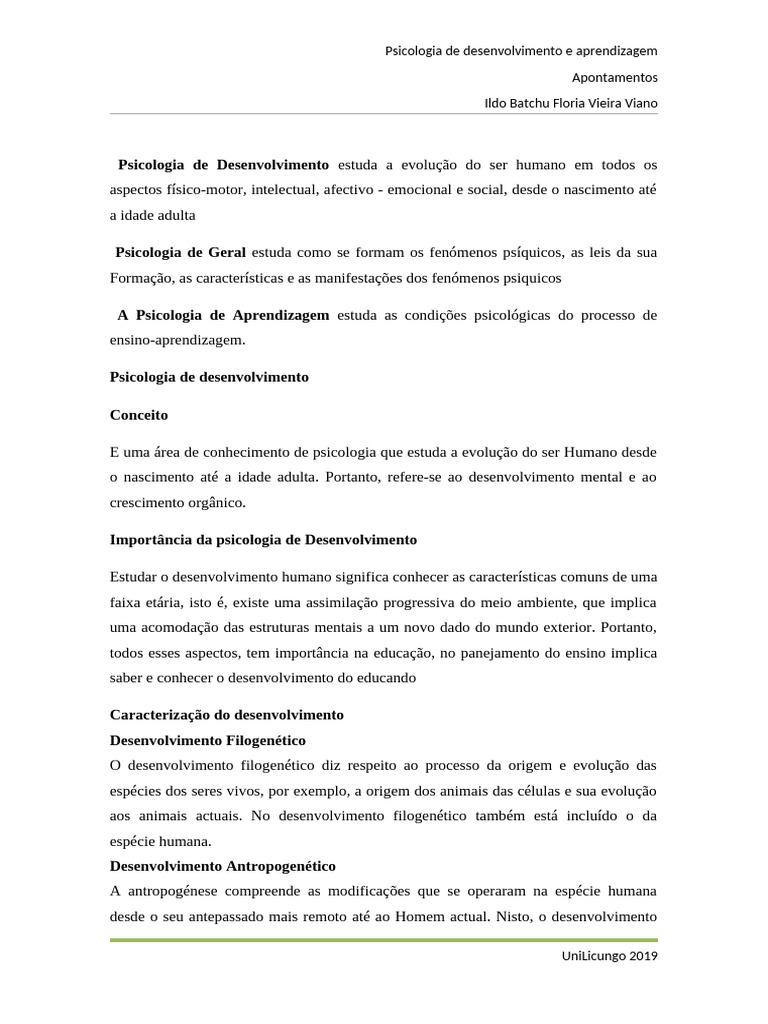 Psicologia do Desenvolvimento e Aprendizagem | PDF | Aprendizado ...